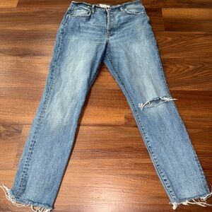 We The Free Free People Distressed Straight Leg Jeans Raw Hem Size 24